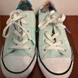 Converse Green and White Canvas Sneakers with Rubber Toe Cap